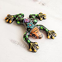 Ceramic sculpture, 'Colorful Frog' - Hand Painted Ceramic Frog Sculpture