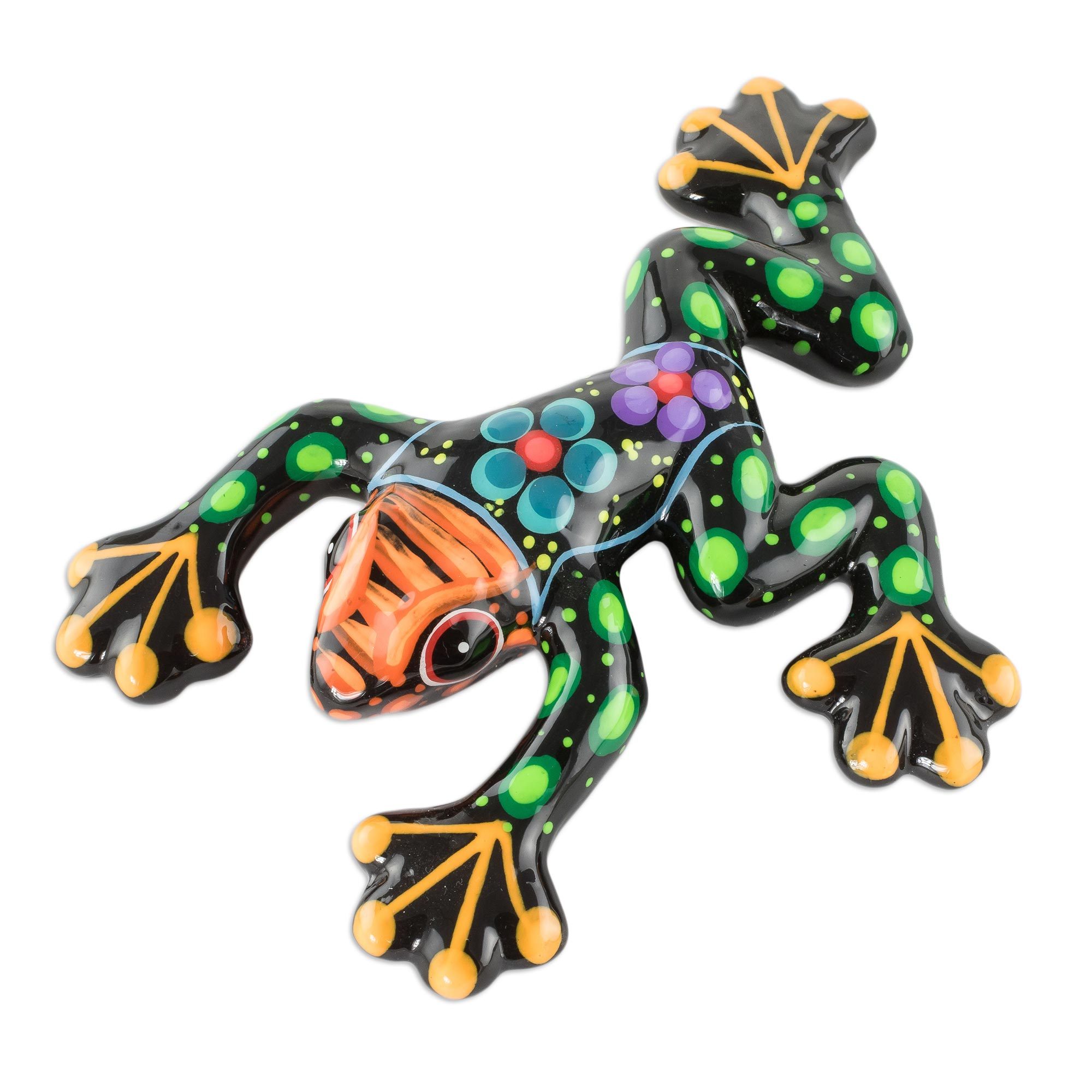 Hand Painted Ceramic Frog Sculpture Colorful Frog NOVICA
