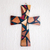 Reclaimed wood wall cross, 'Faith and Hope in Teal' - Reclaimed Wood and Resin Wall Cross