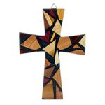 Reclaimed wood wall cross, 'Faith and Hope in Teal' - Reclaimed Wood and Resin Wall Cross
