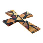 Reclaimed wood wall cross, 'Faith and Hope in Teal' - Reclaimed Wood and Resin Wall Cross
