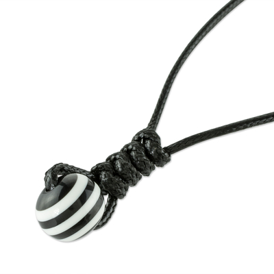 Unisex pendant necklace, 'High Roller' - Black and White Unisex Pendant Necklace