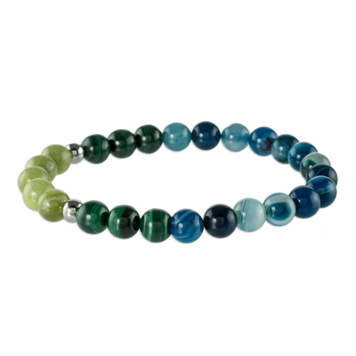Multi-gemstone beaded stretch bracelet, 'Costa Rican Colors' - Beaded Multigem Unisex Stretch Bracelet