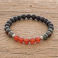 Carnelian and lava stone beaded stretch bracelet, Colors of Costa Rica