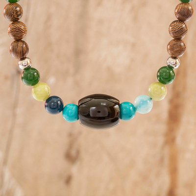 Wood and multi-gemstone beaded necklace, 'Corcovado Color' - Mixed Beaded Necklace from Costa Rica