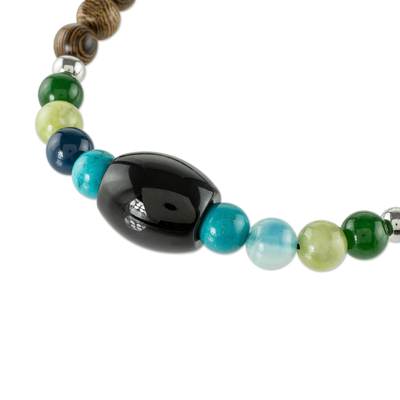 Wood and multi-gemstone beaded necklace, 'Corcovado Color' - Mixed Beaded Necklace from Costa Rica