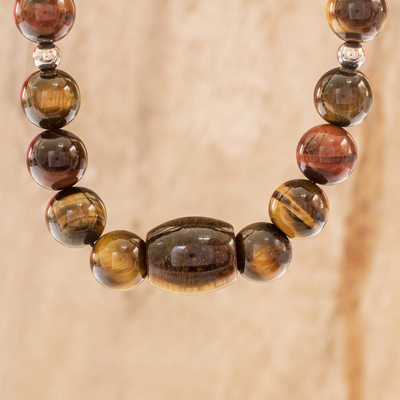 Tiger's eye and wood beaded necklace, 'Earth's Treasure' - Handmade Wood and Tiger's Eye Necklace