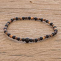 Onyx and coconut shell beaded stretch bracelet, Coco
