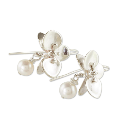 Aretes colgantes de perlas cultivadas - Pendientes Flor con Perlas Cultivadas