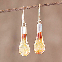 Art glass dangle earrings, Amber Honey