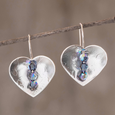 Sterling silver drop earrings, 'Take Heart' - Heart-Shaped Sterling Silver Earrings