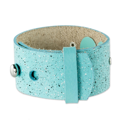 Armband aus Leder und Sterlingsilber - Blaues Lederarmband mit Schmetterling