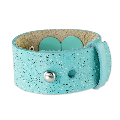 Armband aus Leder und Sterlingsilber - Blaues Lederarmband mit Schmetterling