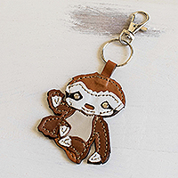 Leather key fob, 'Sly Sloth' - Key Fob of Brown Sloth in Leather