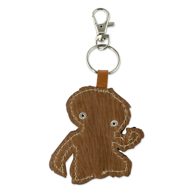 Leather key fob, 'Sly Sloth' - Key Fob of Brown Sloth in Leather