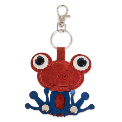Leather key fob, 'Red Froggy' - Red Leather Key Fob from Costa Rica