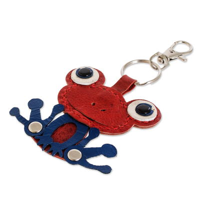 Leather key fob, 'Red Froggy' - Red Leather Key Fob from Costa Rica