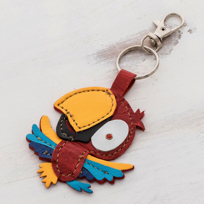Handmade Parrot Leather Keychain Bag Charm From Costa Rica