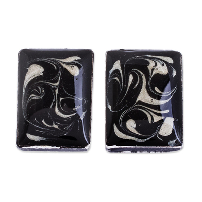 Central American Sterling Silver and Resin Button Earrings