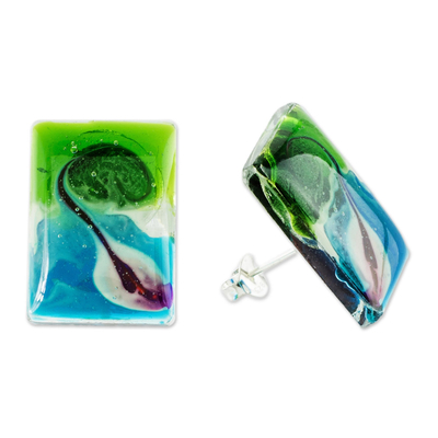 Resin button earrings, 'Paraíso' - Central American Sterling Silver and Resin Button Earrings