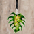 Kunstglas-Anhänger-Halskette, 'Monstera Leaf' - Art Glass Leaf Verstellbare Anhänger Halskette aus Costa Rica