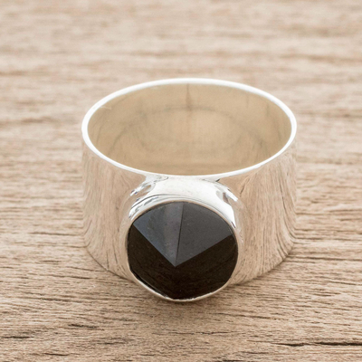 Jade-Cocktailring - Ring aus schwarzer Jade und 925er Sterlingsilber aus Guatemala