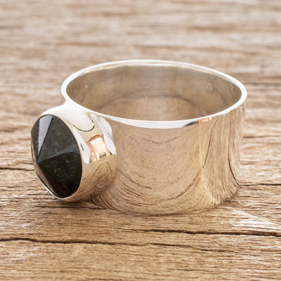 Jade cocktail ring, 'Santa Maria' - Guatemalan Dark Green Jade and Sterling Silver Ring