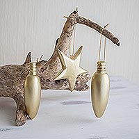 Wood ornaments, 'Golden Lights' (set of 3) - Handmade Golden Wood Christmas Ornaments (Set of 3)