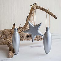 Reclaimed wood Christmas ornaments, 'Holy Night Glow' - Silver Wood Christmas Ornaments (Set of 3) From Guatemala