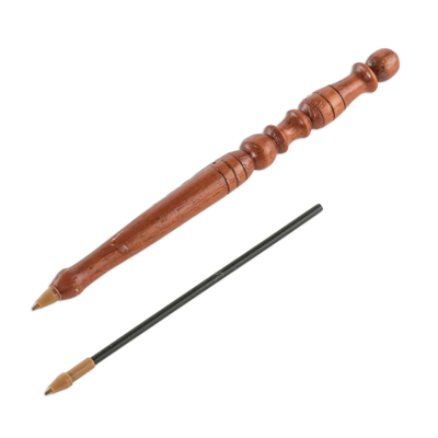 Reclaimed mahogany wood pen, 'Turn' - Hand Carved Mahogany Wood Pen