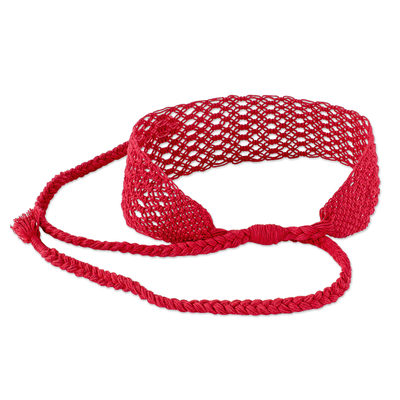 Stirnband aus Baumwollmakramee - Handgefertigtes Makramee-Stirnband aus roter Baumwolle