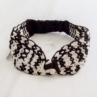 Baumwoll-Stirnband „Cappuccino“ – handgefertigtes braunes und weißes Stirnband