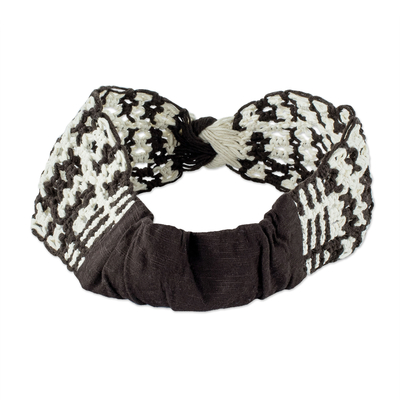 Cotton headband, 'Cappuccino' - Artisan Crafted Brown and White Headband