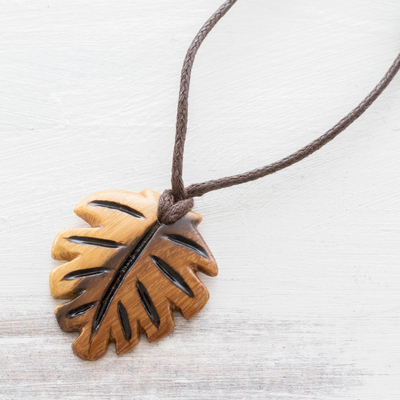 Reclaimed wood pendant necklace, 'Back to Nature' - Leaf Motif Reclaimed Wood Necklace