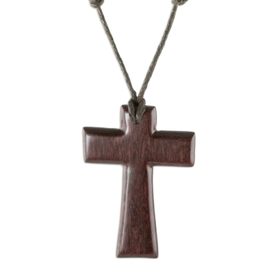 Halskette mit Anhänger aus recyceltem Holz - Halskette mit Kreuz aus geschnitztem Holz