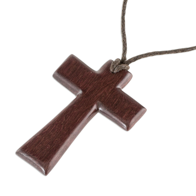 Carved Wood Cross Necklace - Cross of Love