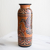 Jarrón decorativo de cerámica, 'Colibrí' - Jarrón decorativo hecho a mano de colibrí