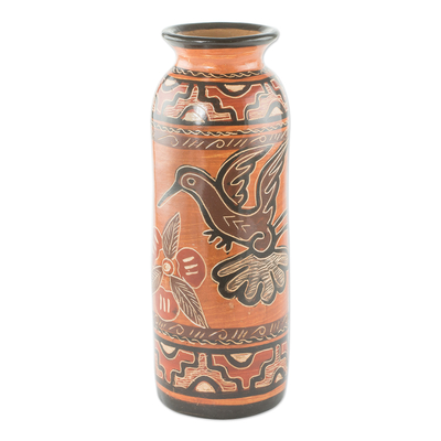 Decorative ceramic vase, 'Hummingbird' - Handmade Decorative Hummingbird Vase