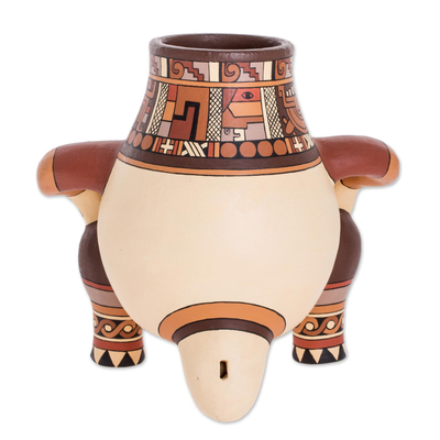 Keramische Ziervase, 'Chorotega Jaguar' - Anthropomorphes dekoratives Keramikgefäß im prähispanischen Stil