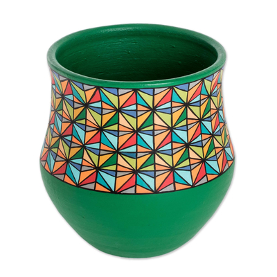 Decorative terracotta vase, 'Festivity' - Multicolored Decorative Ceramic Vase