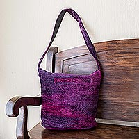 Chenille shoulder bag, 'Magenta Magic' - Hand Crafted Chenille Shoulder Bag