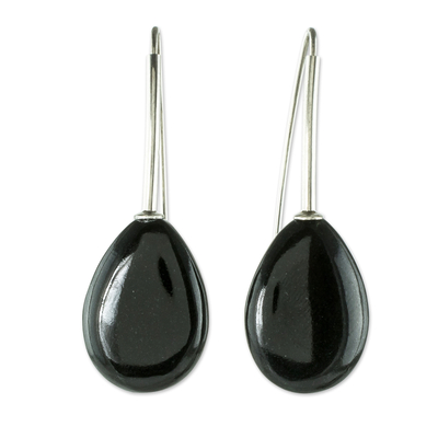 Jade drop earrings, 'Jupiter Rain in Black' - Black Jade and Sterling Silver Drop Earrings