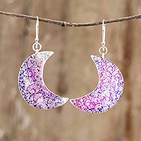 Recycled CD dangle earrings, 'Galactic Moon' - Guatemalan Recycled CD Moon Dangle Earrings