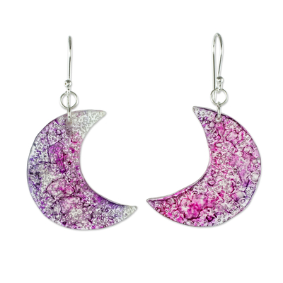 Recycled CD dangle earrings, 'Galactic Moon' - Guatemalan Recycled CD Moon Dangle Earrings