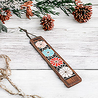 Glass mosaic incense holder, 'Floral' - Handmade Floral Mosaic Incense Holder