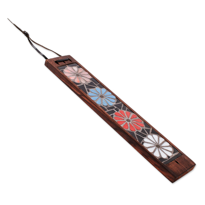 Glass mosaic incense holder, 'Floral' - Handmade Floral Mosaic Incense Holder