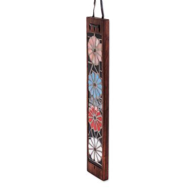Porta incienso de mosaico de vidrio, 'Floral' - Porta incienso de mosaico floral hecho a mano