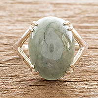 Jade cocktail ring, 'Delicate Green'
