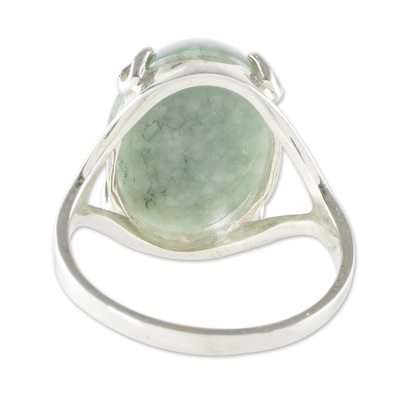 Jade cocktail ring, 'Delicate Green' - Sterling and Jade Cabochon Ring