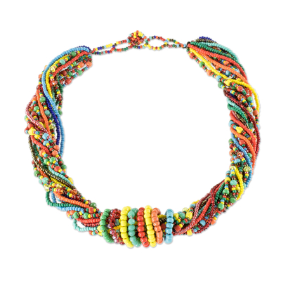 Multicolored Beaded Torsade Necklace
